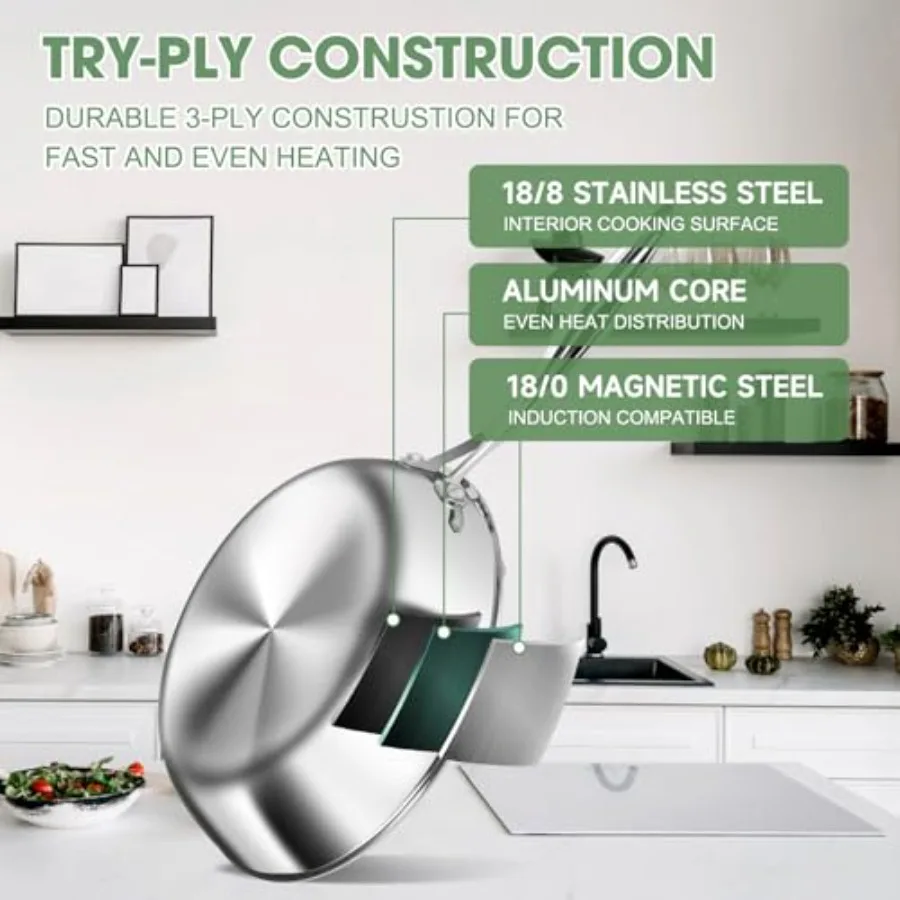 3-слойный набор посуды из нержавеющей стали, 11 предметов с крышками для домашнего использования на кухне, нетоксичный, совместимый с индукционной плитой, духовкой и
