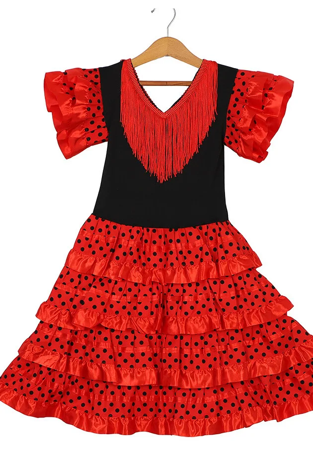 Halloween Costume Sevillanas Girls\' Dress Traditional Spanish Flamenco Dance Dress April Seville Fair Performance Dance