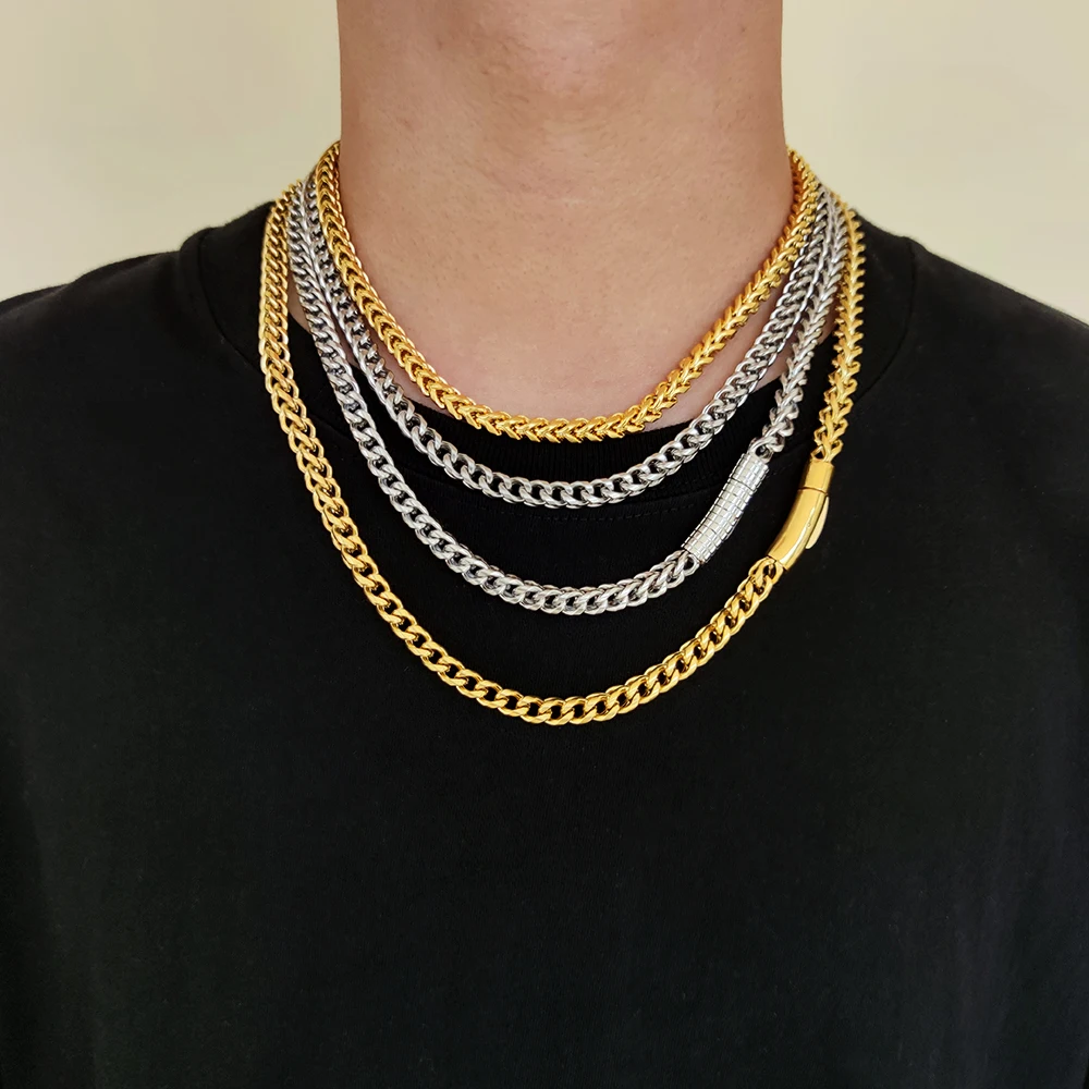 

NY Hip-Hop Boutique 6MM Stainless Steel Gold-Plated Cuban Necklace Bracelet Cheap and Fashionable in Stock for Wholesale