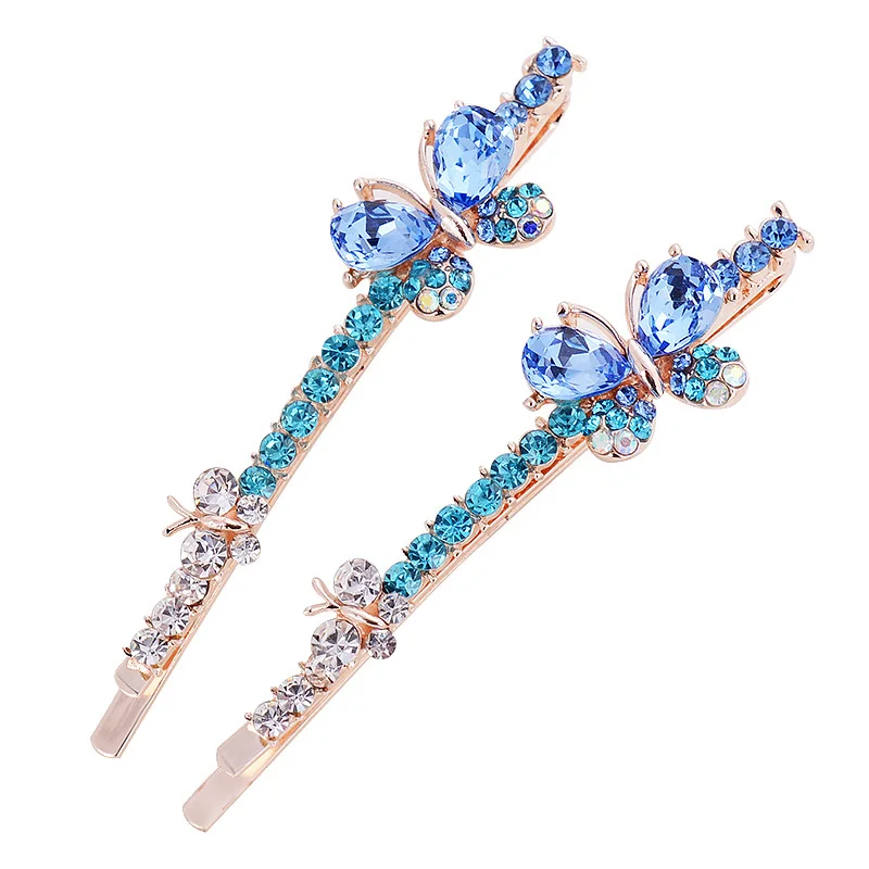 EASYA Classic Design 5 Colors Rhinestone Crystal Butterfly Hairpin Barrettes Jewelry New Fashion Sparkling Hair Clips For Women