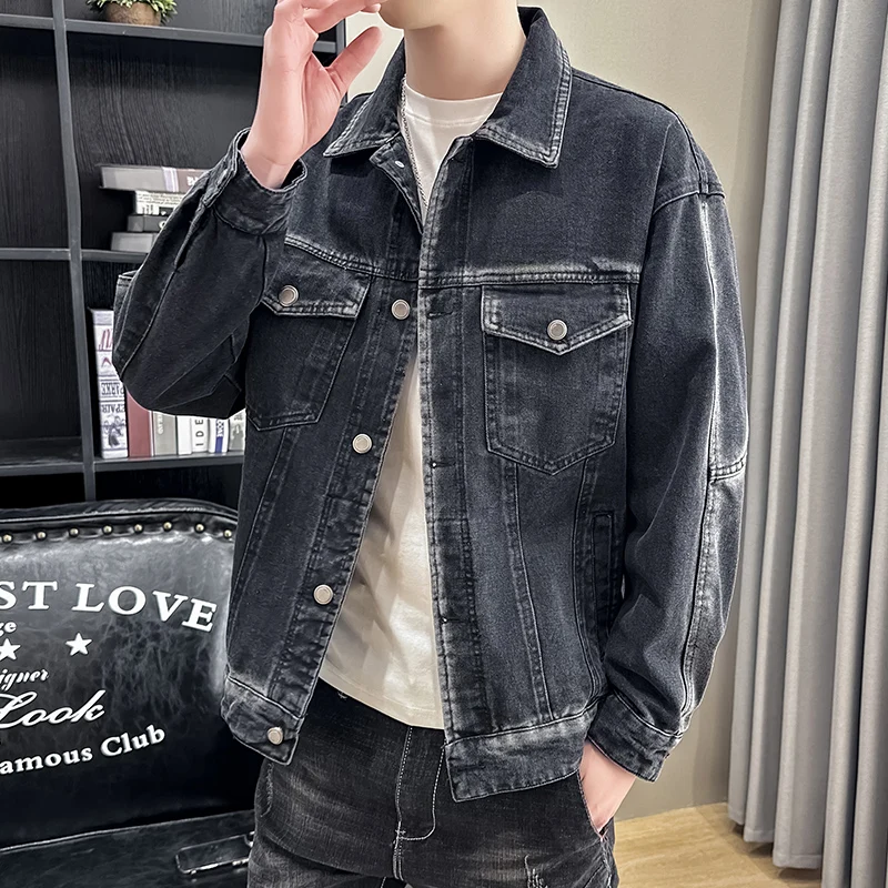 ファッション秋メンズカジュアルデニムシャツジャケット若者ストリートウェアレトロコットンジーンズコート春ルーズフルスリーブトップス服