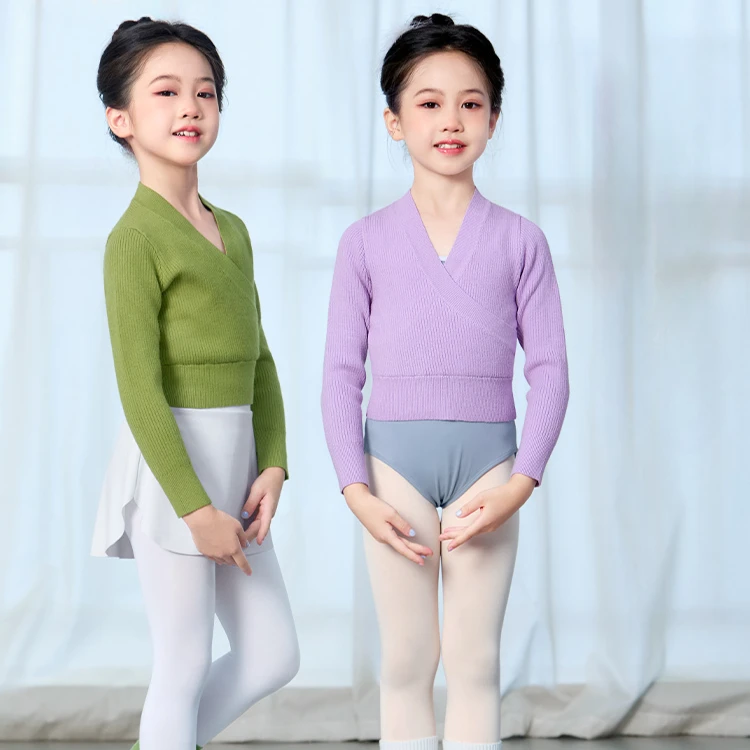 Kid Girls Dance Sweater Spring Autumn Ballet Classical Dance Leotards Dress Training Wrap Coat long Sleeve knitted Pullover