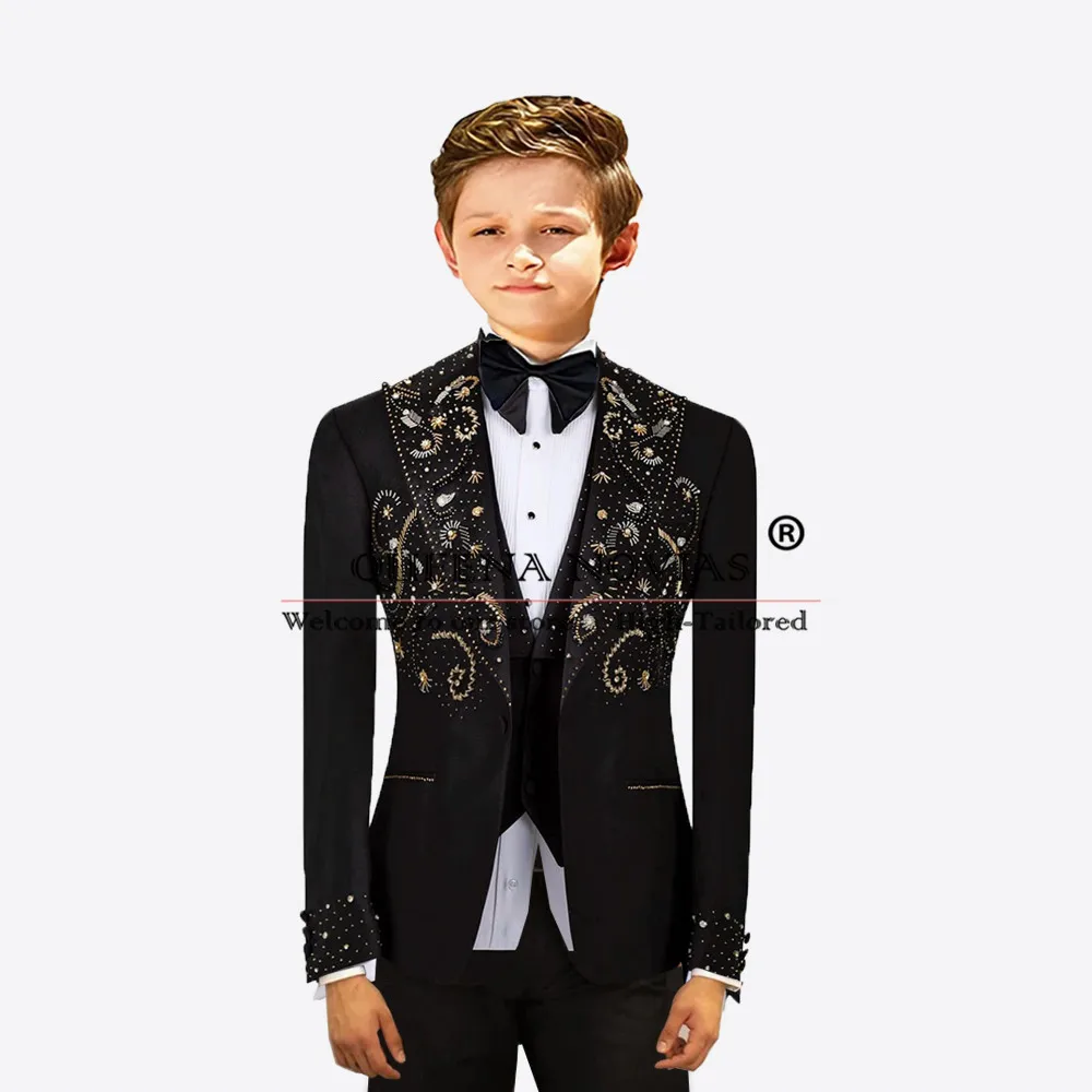 Luxury Boy Suits Formal Wedding Party Kids Tuxedos Customized Crystals Beaded Prom Blazer Children Formal Occasion Clothing 2025