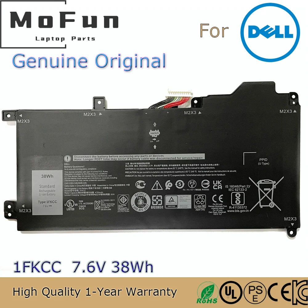 

Brand New Original 1FKCC 7.6V 38Wh Laptop Battery for Dell Latitude 7200 7210 2-IN-1 KWWW4 D9J00 9NTKM 2ICP5/79/84 Series