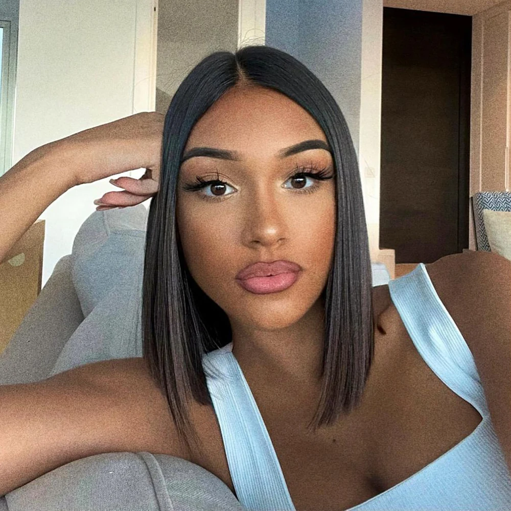 

Human Hair Wig Bob13x4x1 Straight Lace Frontal 100% Human Hair Peruvian Short Bob Wigs For Women Natural hair Front Wig
