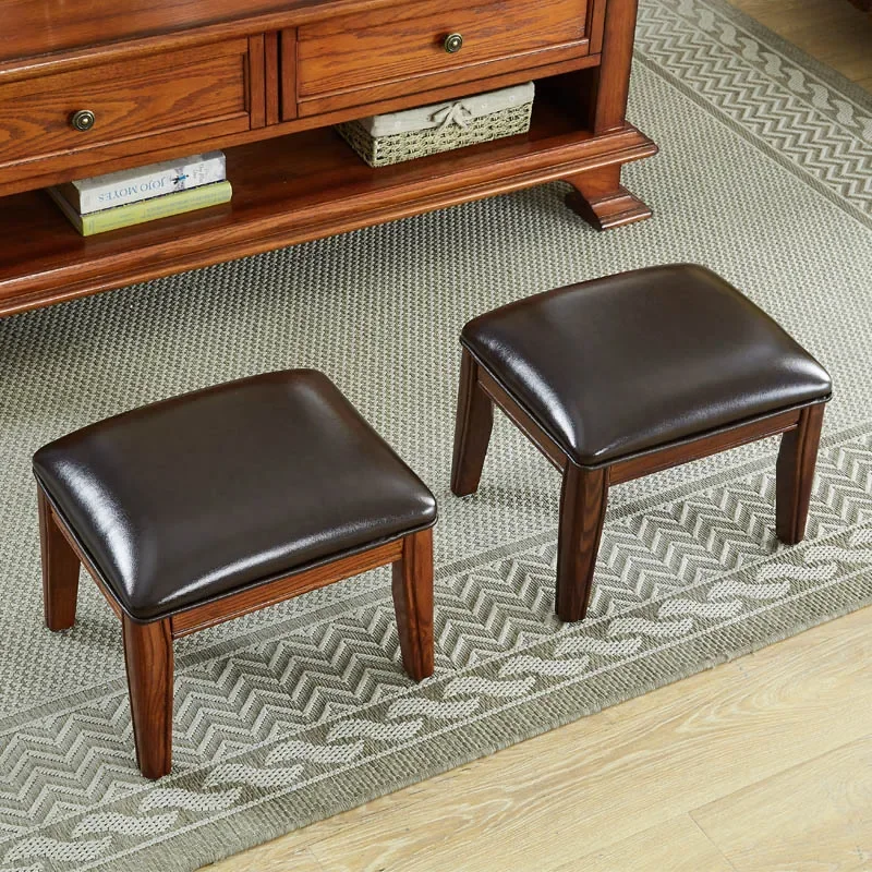 The product can be customized. All solid wood leather low stool