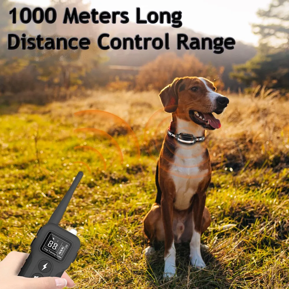 1000m Remote Electric Dog Training Collar IPX7 Waterproof Swimming Rechargeable 9 Tone Optional Vibration Shock Training Collar