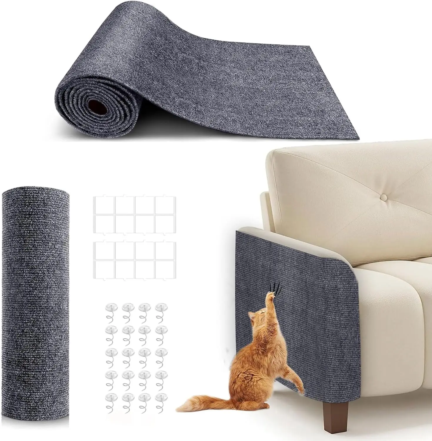 

78.7"X15.8" Cat Scratching Mat, Self-Adhesive Cats Carpet, DIY Scratch Furniture Protector for Couch, Sofa, Wall & Doors
