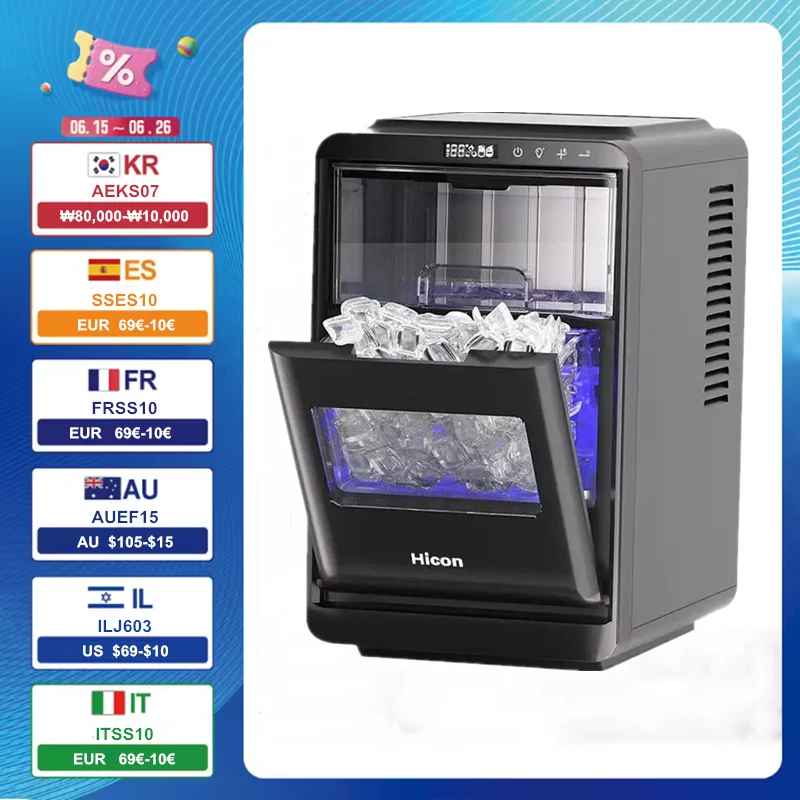 220 В бытовой и коммерческий льдогенератор с быстрым охлаждением, энергоэффективный льдогенератор, машина для изготовления кубиков льда в форме полумесяца, черный дом