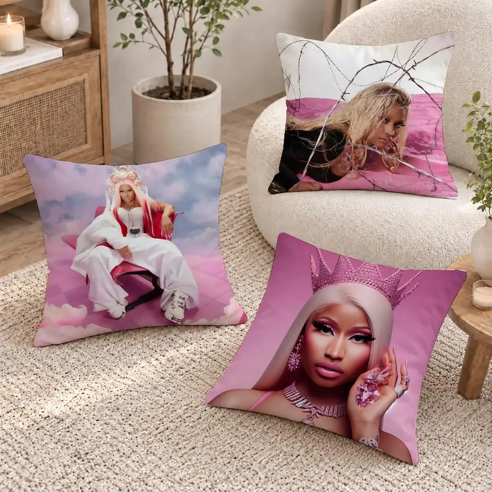 Hip-Hop Singer Nicki Minaj Cushion Cover Washable Short Plush Pillowcase, Wrinkle Resistant Cushion Cover for Bedroom Decor Gift
