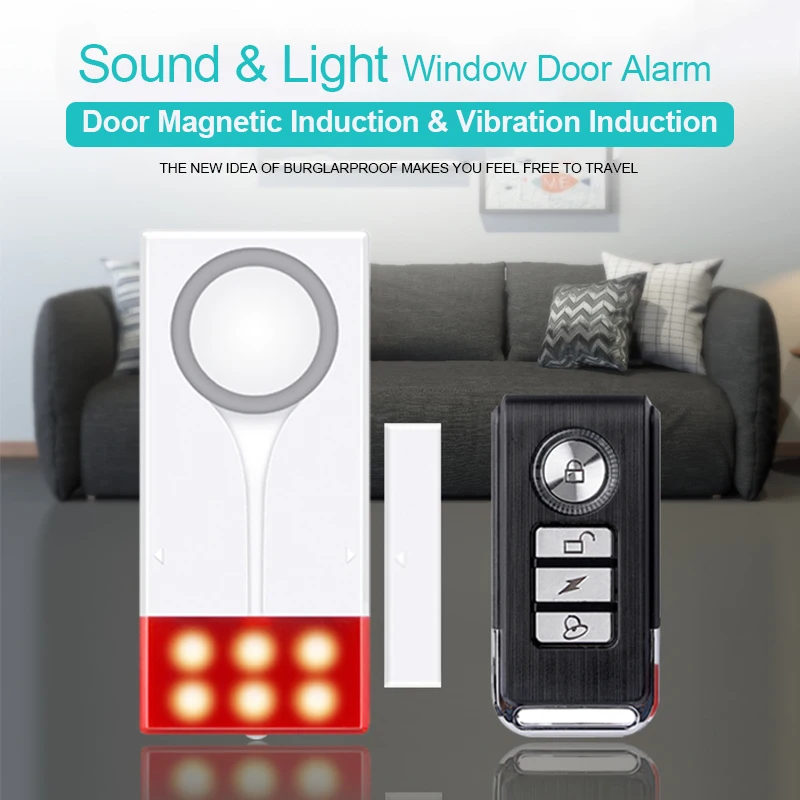 Wireless Door Alarm With Remote Red Flash Light 120dB Anti Lost Home Alert Infrared Windows Open Sensor Security Alarm System