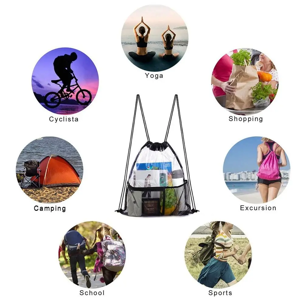 Portable Large Capacity Drawstring Backpack Beach Bag Waterproof PVC Transparent Bag Mountain Bag Lightweight Jelly Bag Unisex