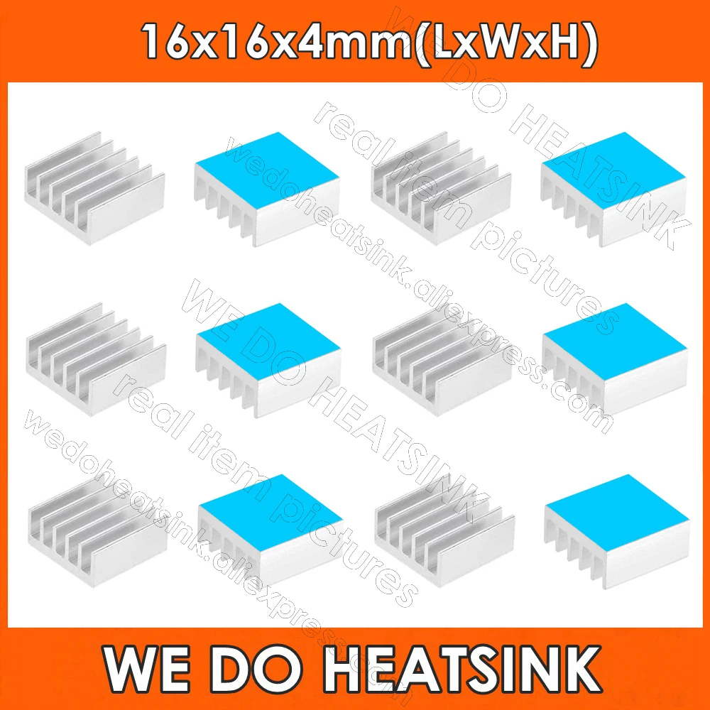 

Wholesale 16x16x4mm Silver Aluminum Heatsink Ram Heatsinks Heat Sink With Thermally Conductive Adhesive Transfer Tape Applied