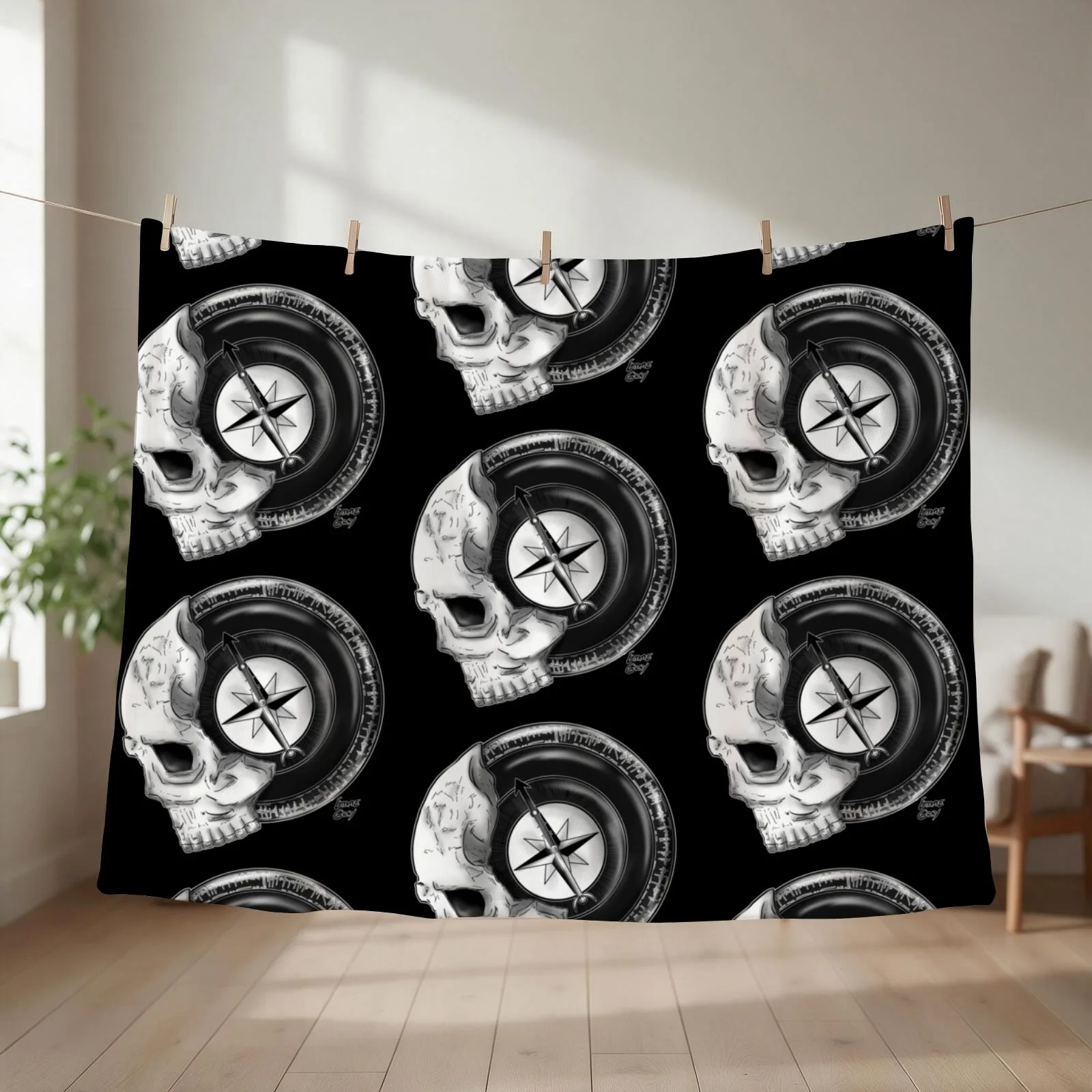 Inktober 2021 - 16 COMPASS Throw Blanket couch cozy soft plush fuzzy picnic outdoor blanket