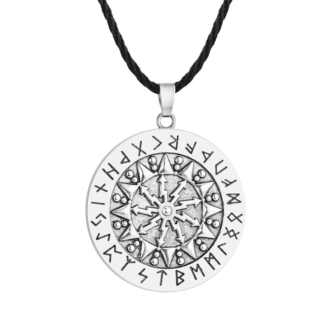 Nordic Warrior Shield Arrow Sun Totem Pendant Celtic Scandinavian Drew Necklace Men's Punk Trend Jewelry