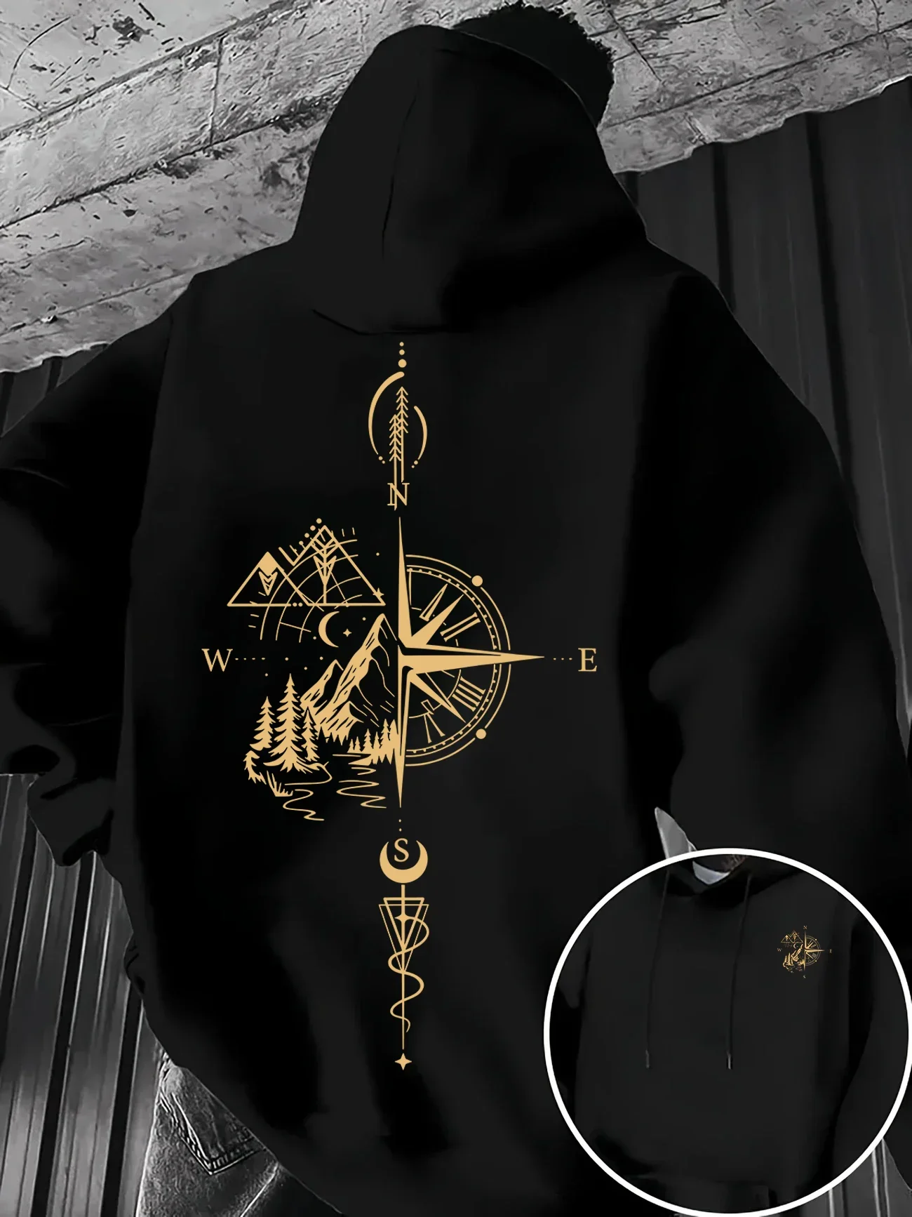 Men's casual hooded sweatshirt - Wild Compass Mountain Forest pattern - Outdoor sports hip-hop adventure comfortable hoodedshirt