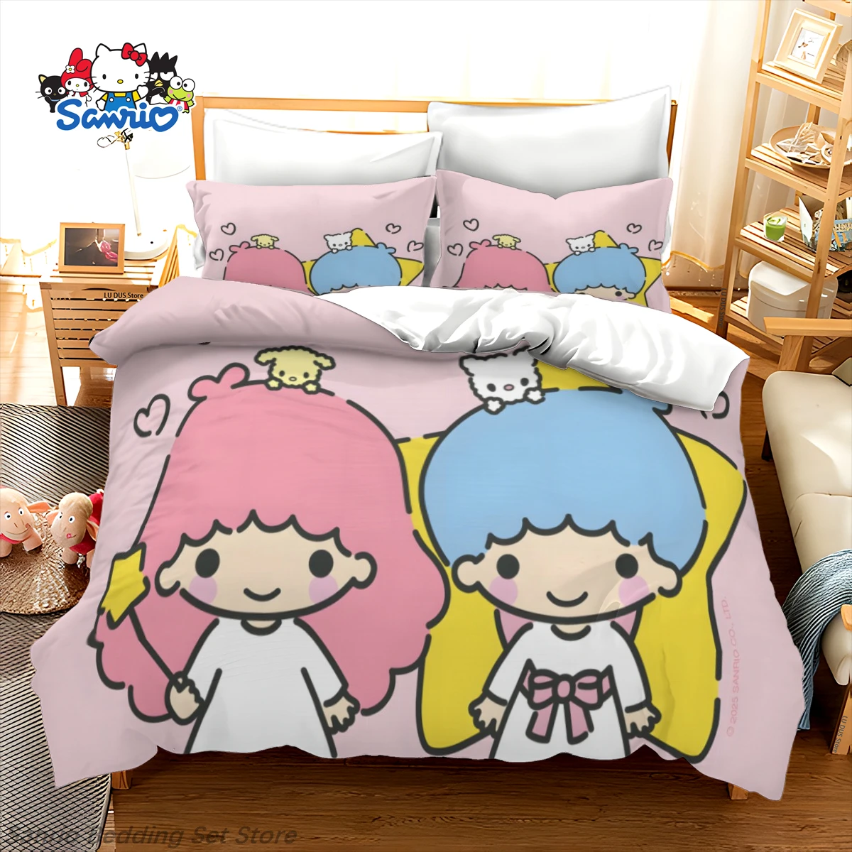 

Cute Sanrio Little Twin Stars Duvet Cover Kawaii Anime Little Twin Stars Bedding Set for Kids Birthday Gift Quilt Cover No Sheet