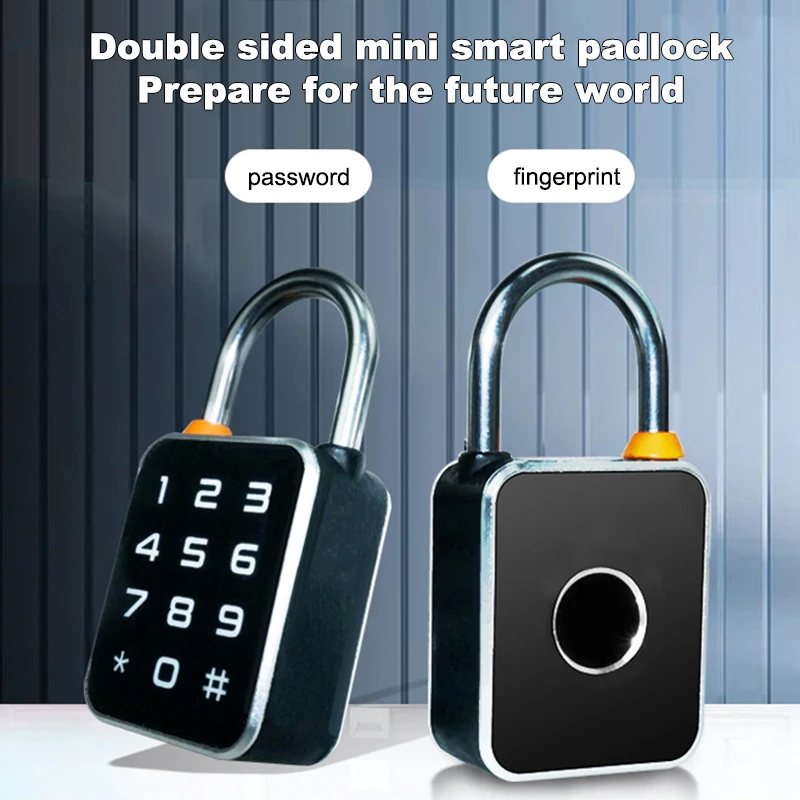 قفل صغير ببصمة الإصبع بكلمة مرور على الوجهين لفتح قفل خارجي مقاوم للماء قفل إلكتروني مضاد للسرقة