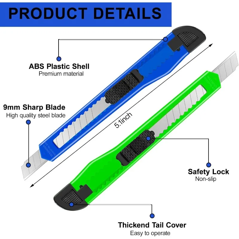 300 Pcs Box Cutters Retractable Utility Knife School Supplies 9mm Wide Blade Compact for Office Home use(Multicolor)