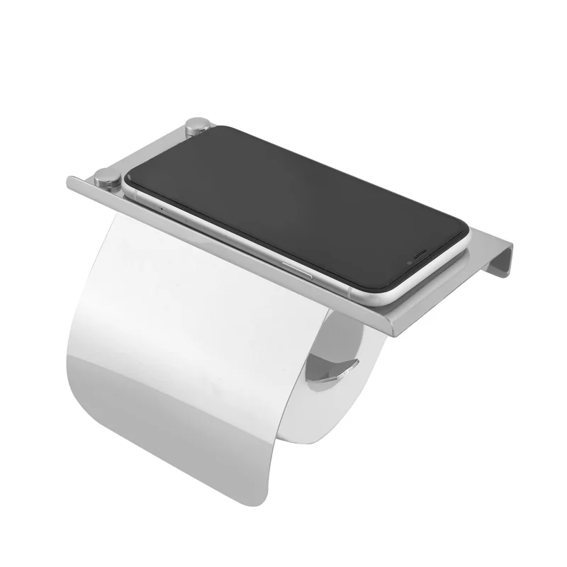 

AT29-Modern Stainless Steel Wall Mount Toilet Paper Holder With Phone Shelf Roll Paper Holder Bathroom Fixture Bathroom