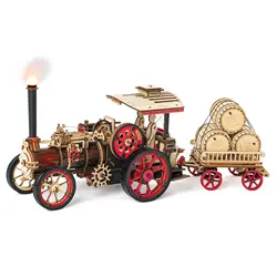 Robotime Rokr Tractor Locomotive Model 3D Wooden Puzzle for Adults Steam Engine Tractor Birthday Gifts for Boys Hobbies Toys