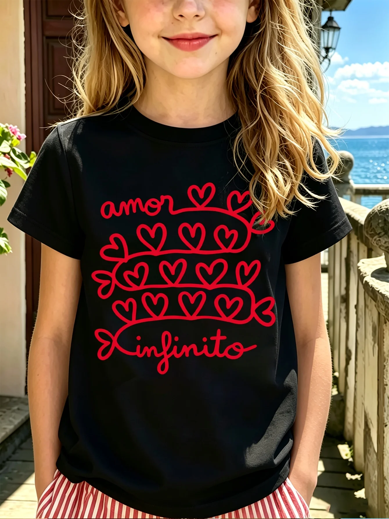 Family Matching T Shirt Spanish Amor Infinito Heart Text Graphic Print Short Sleeve Cotton Tee For Boys Girls Kids Daily Wear