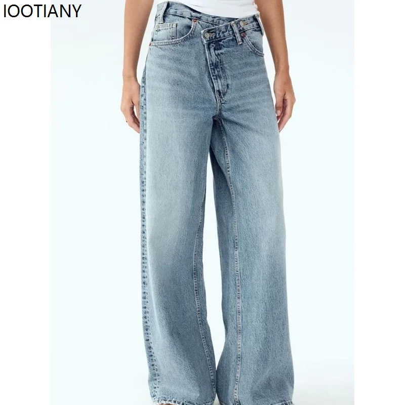 Retro Basic Irregular Women's Jeans Fashion Personality Washed Wide-leg Straight Jeans Loose High Waist Asymmetric Casual Pants