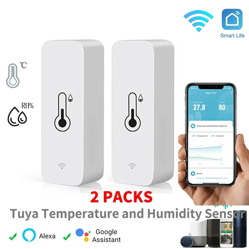 2PCS Tuya WiFi Temperature Humidity Sensor Wireless SmartLife Remote Monitor For Smart Home Work with Alexa Google Assistant