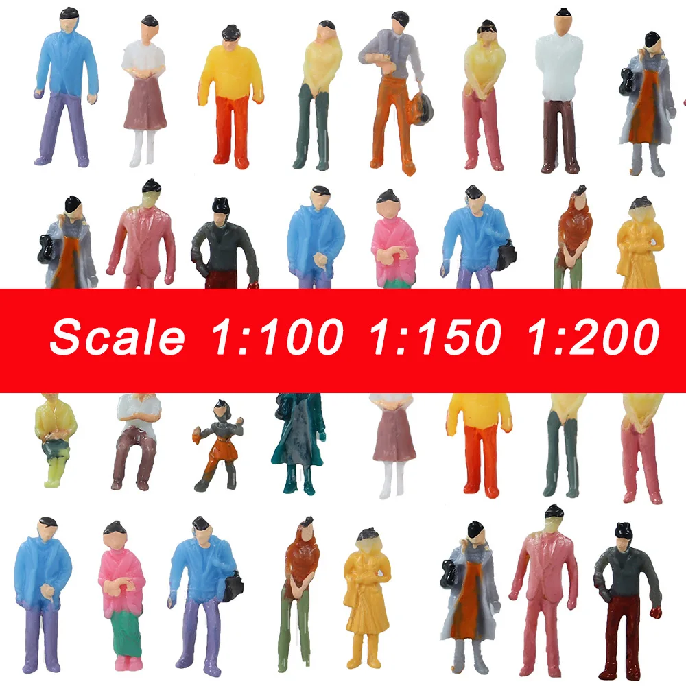 Scale 1:100/150/200 Miniature Figures Model Painted People For Ho Train Station Building Sand Table Scene Diorama Kits 50Pcs