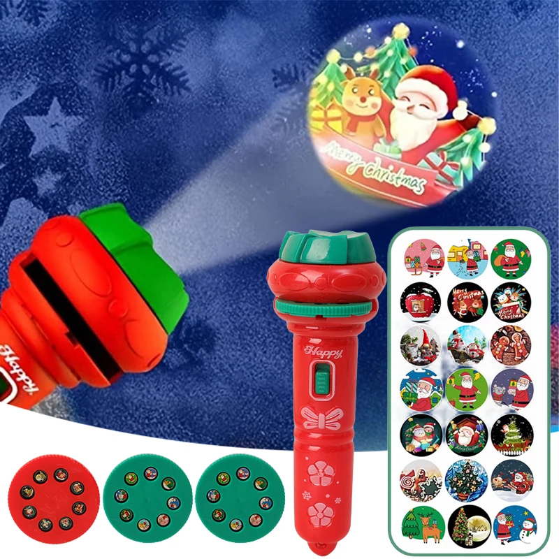 Christmas Flashlight Projector for Kids Toys 24 Patterns Mini Card Slideshow Light Up Christmas Projector Flashlight Xmas Gifts