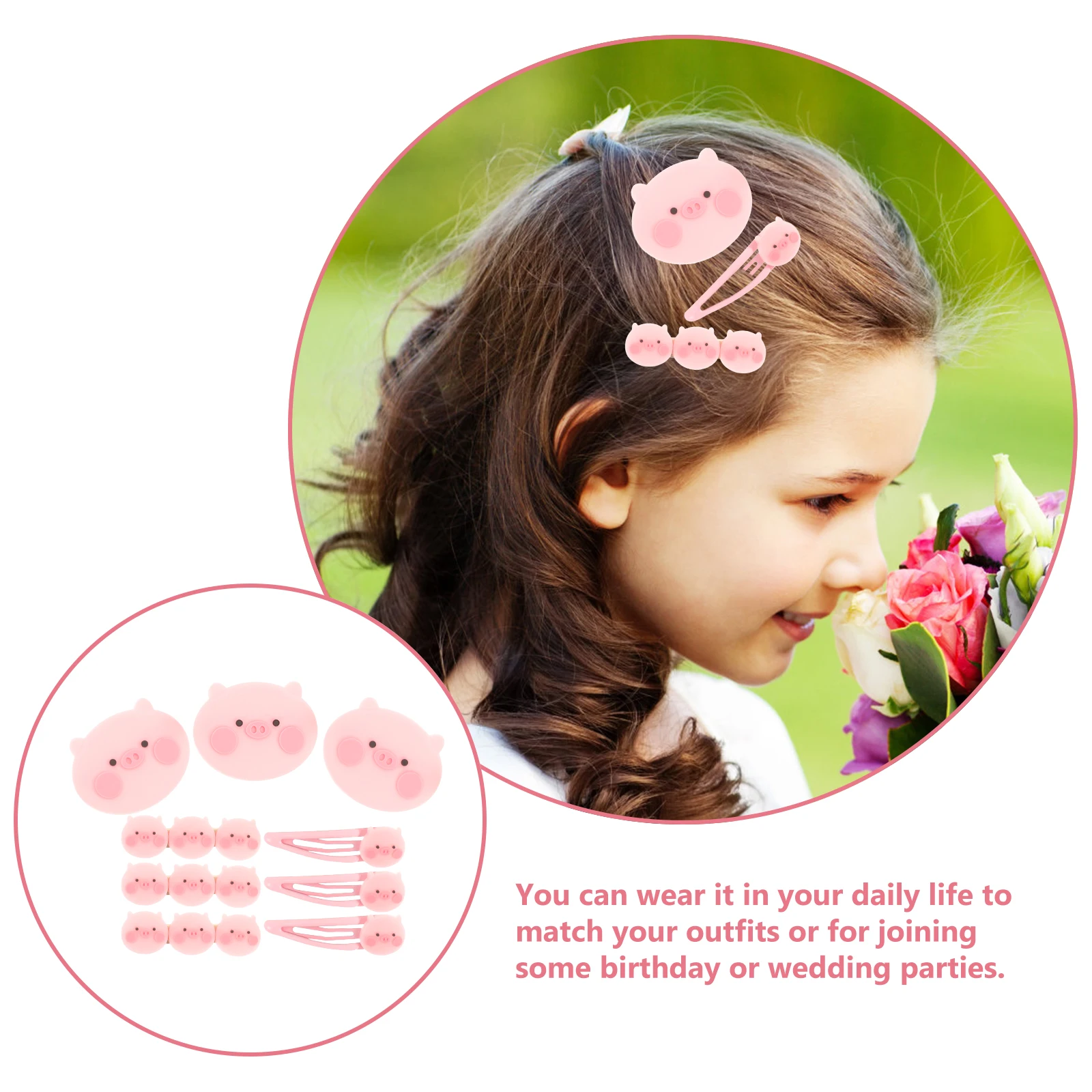 

9 Pcs Cartoon Pig Hairpins Lovely Accessories Girls Children Fun Clips Metal Zinc Alloy Durable Practical Pink Hairstyle