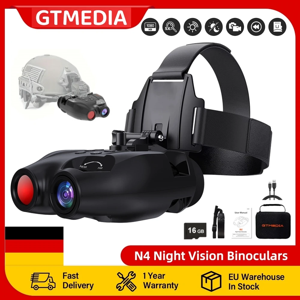 GTMEDIA N4 Infrarot-Nachtsichtgerät 4K 5X Digitalzoom Wiederaufladbares Kopfmontiertes Fernglas für Outdoor-Foto & -Video