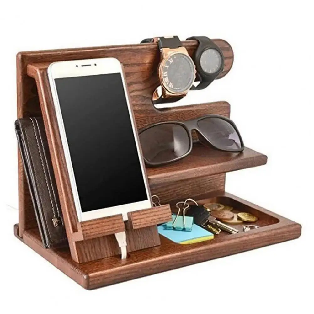 Phone Charging Stand Wooden Desk Organizer Rack Stable Groove Design Mobile Phone Holder