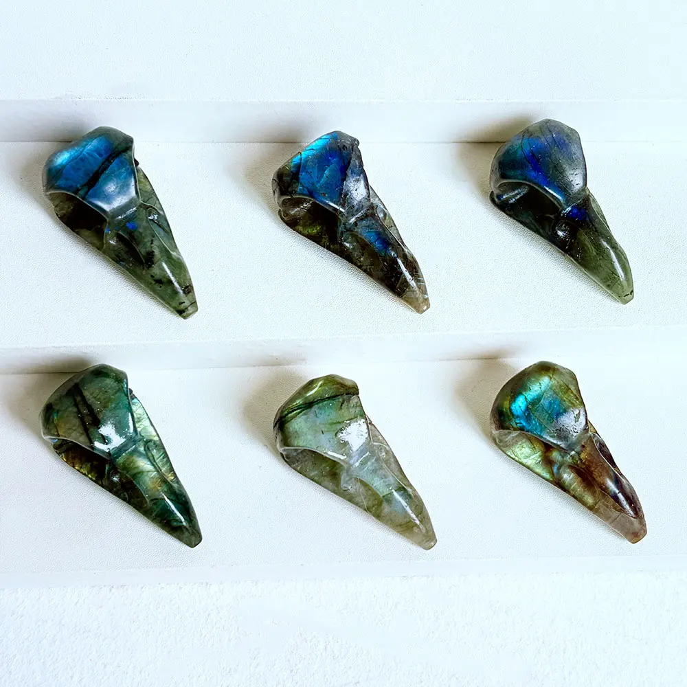 Natural Labradorite Stone Mini Bird Skull Carving Craft Animal Gift Crafts Feng Shui Home Decoration Stone Statues 3.8cm 1pcs