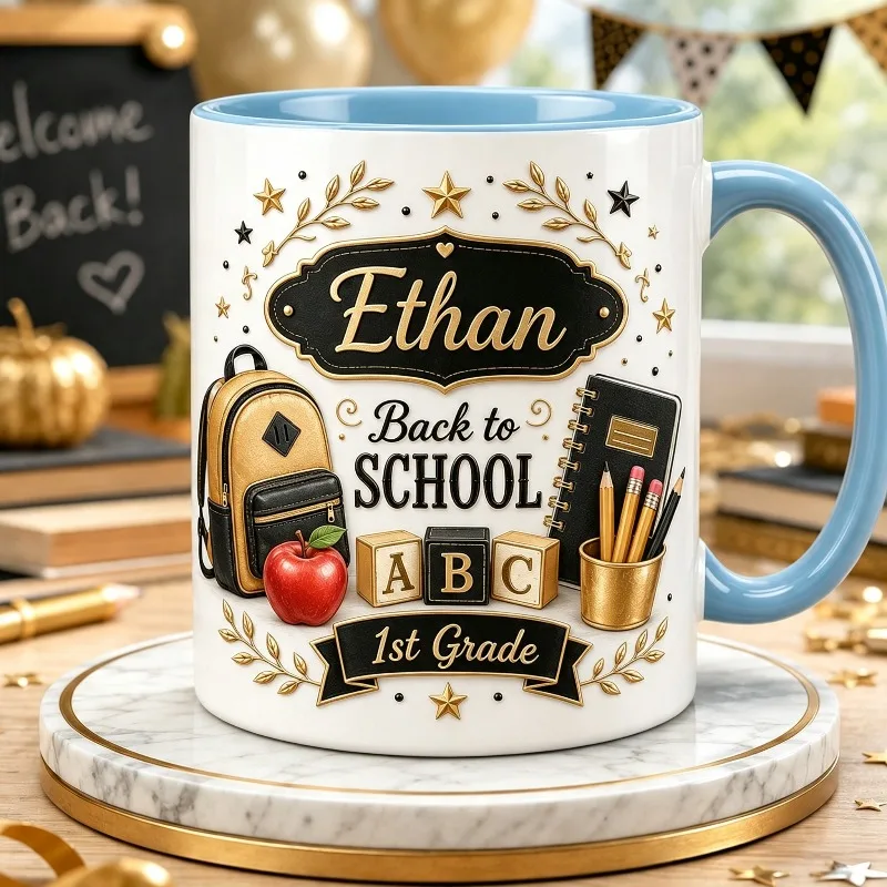 1pc New Semester Custom Mug Backpack Pencil Notebook Pattern Water Cup Student Gift Ceramic Water Cup Back To School Breakfast M