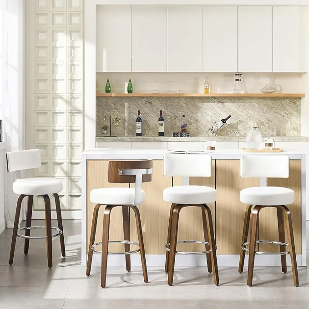 

Набор из 4 поворотных барных стульев | Высота сиденья 29 дюймов, обивка из искусственной кожи | С подставкой, ножки из орехового дерева, на заказ