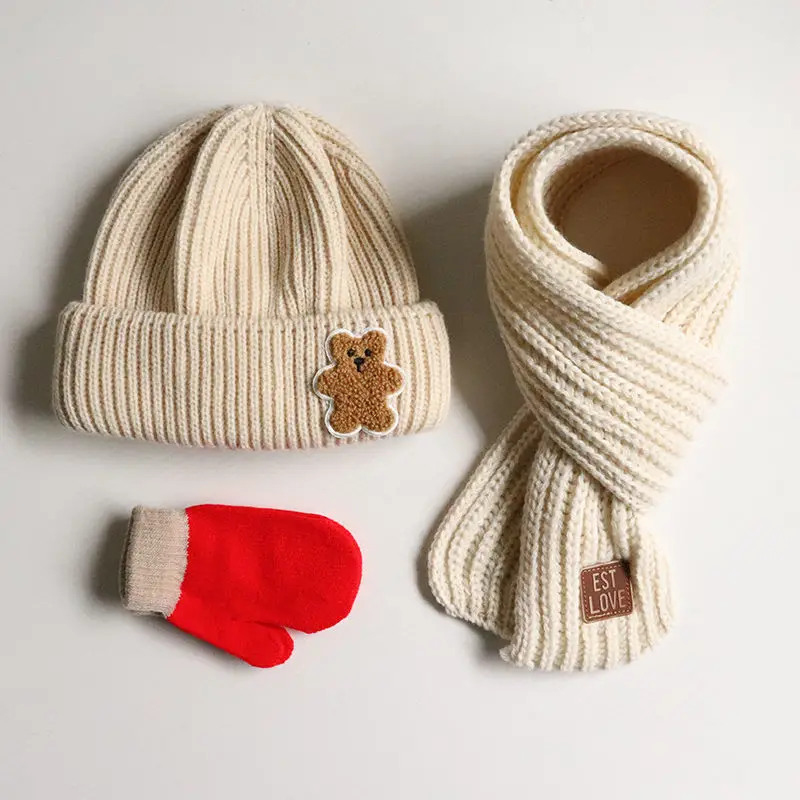 Children's hat scarf autumn and winter new Korean version simple boy warm woolen hat girl bear pullover hat tide