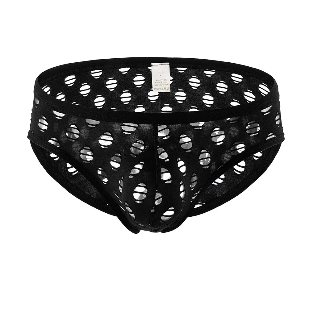 Men Big Hole Hollow Brief Breathable Underpants Sexy Lingerie Mesh Sheer Underwear Elastic Solid Gay Sissy Extreme Men's Panties