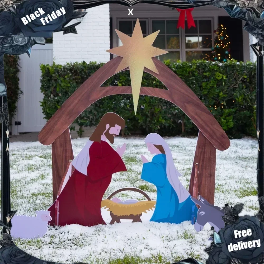 Presepe da esterno da 4 piedi, decorazioni resistenti alle intemperie, decorazioni natalizie per la sacra famiglia, resistenti all'acqua in PVC colorato