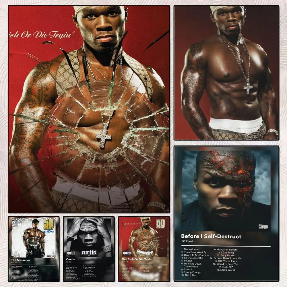 Famous Rapper 50 C-Cent Painting Calligraphy Modern Canvas Poster Wall Art Aesthetic Bedroom Decor for Cafe Home Gift