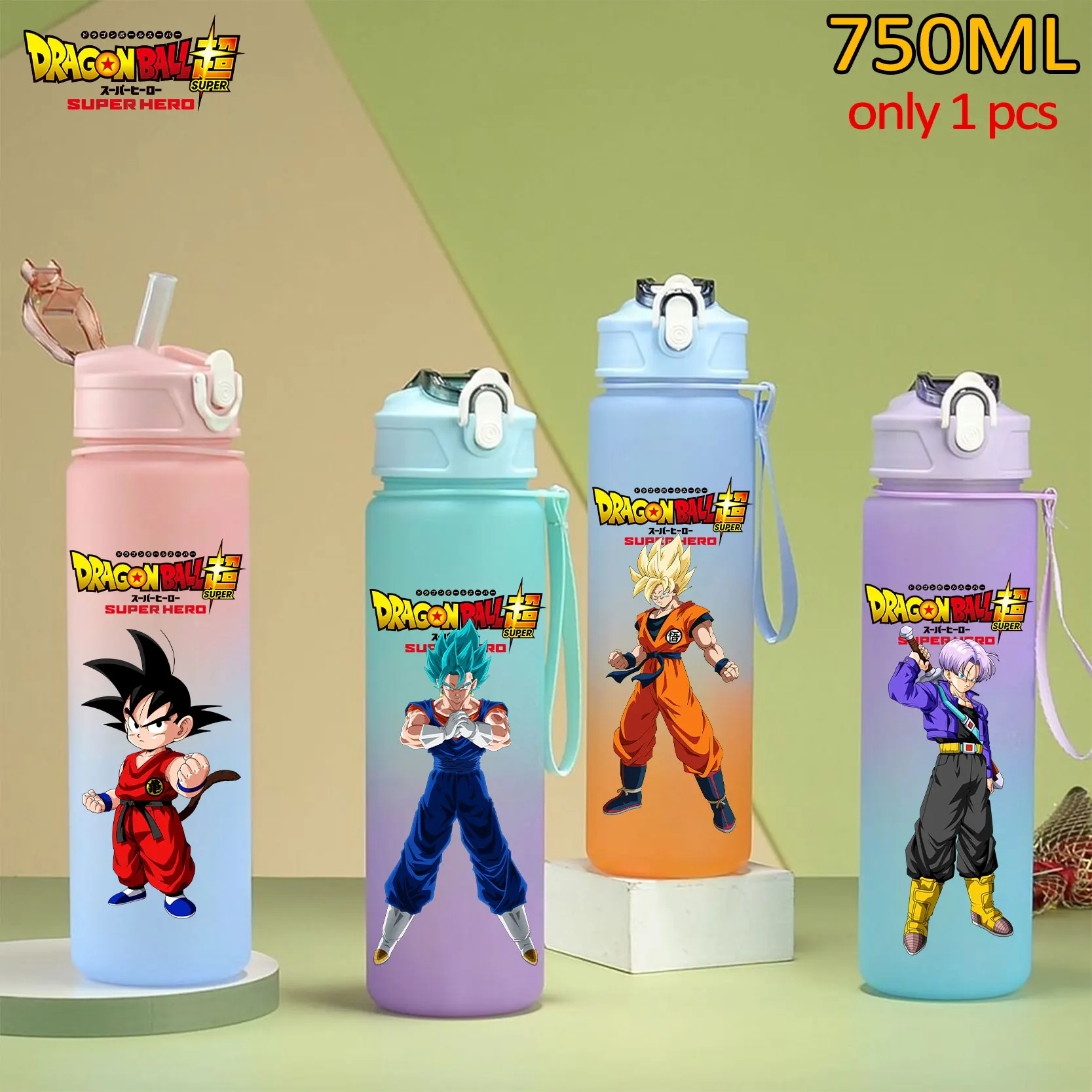 

750ML Children's Large Capacity Leak Proof Sports Plastic Bottle for Dragon Ball Z Student Portable Cartoon Gradient Straw Cup
