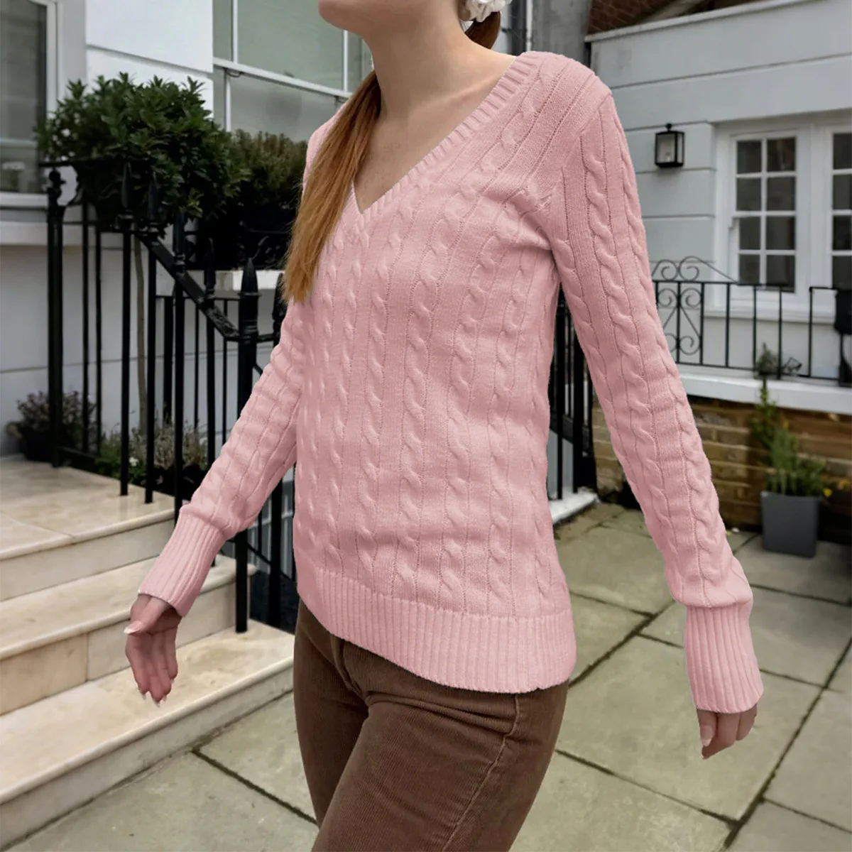 2025 Otoño e Invierno Casual Simple manga larga chaleco con cuello en V forrado con lana camiseta de mujer ropa mujer Top mujer
