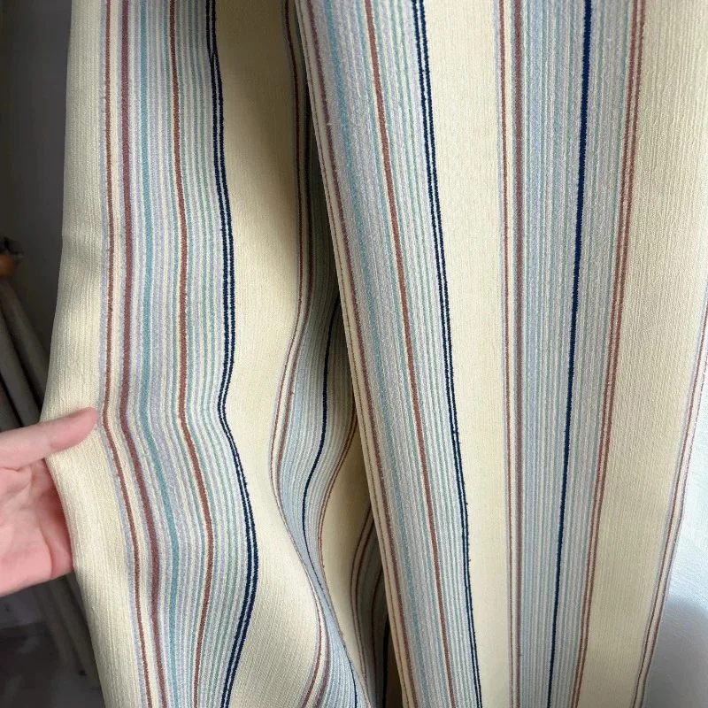 Chenier Vertical Stripe Jacquard Thickened Curtains for Living Room and Bedroom Partitions Finished Products