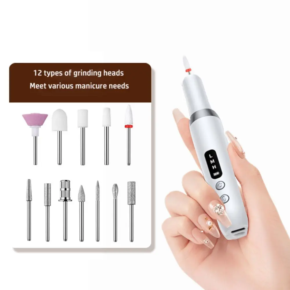 

New 13 in 1 Electric Nail Grinder With 3 Speeds Portable Nail Polishing Machine Rechargeable Manicure Pedicure Tools Salon Use
