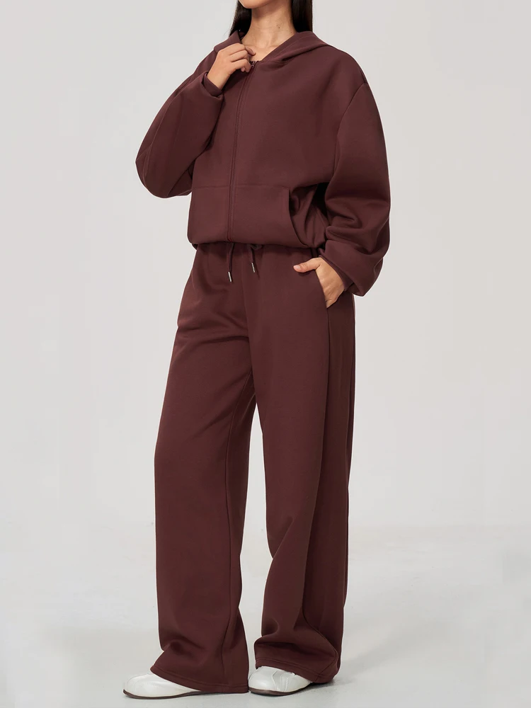 VITALINOVO Full Zip Sweatsuits Women Outfits Fleece Lined Tracksuits Set High Waisted Wide Leg Sweatpant Fall Winter Warm Jacket