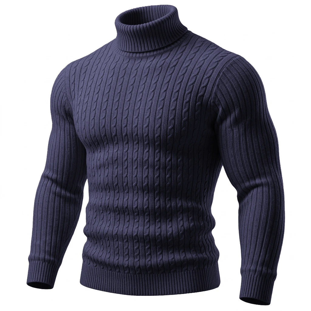 Herren Zopfmuster Rollkragenpullover Warmer Weicher Thermo-Pullover Winter Passform Langarm-Pullover für Kaltes Wetter Strickwaren – Detail 11