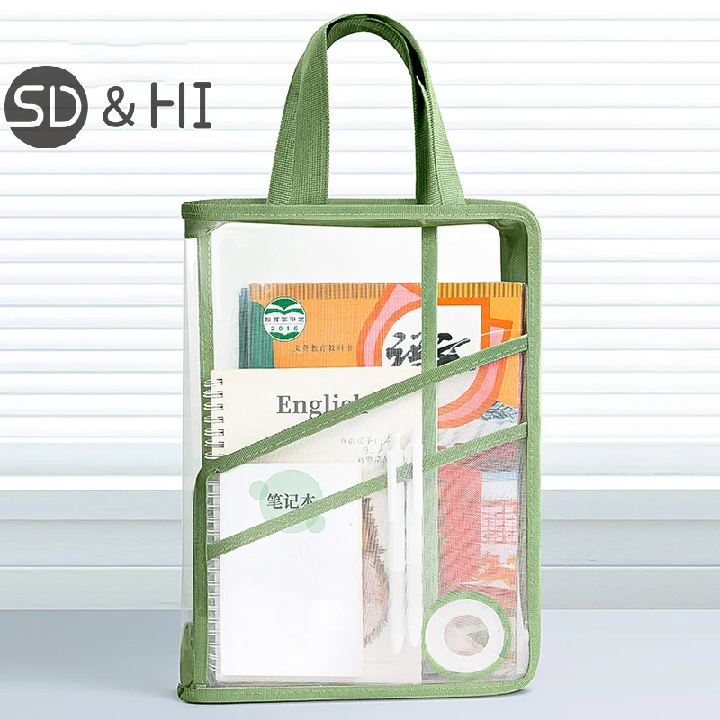 Transparent Document Bag Stationery Storage Folder File Mesh Zipper Pouch Zip File Folders School Office Supplies Stationary