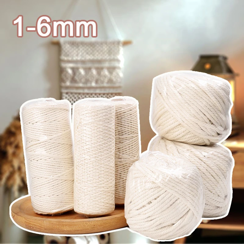 1-6mm Cotton Macrame Cord Rope DIY Crafts String Handmade Tapestry Weaving Materials Hanging Tag Rope Christmas Home Decoration