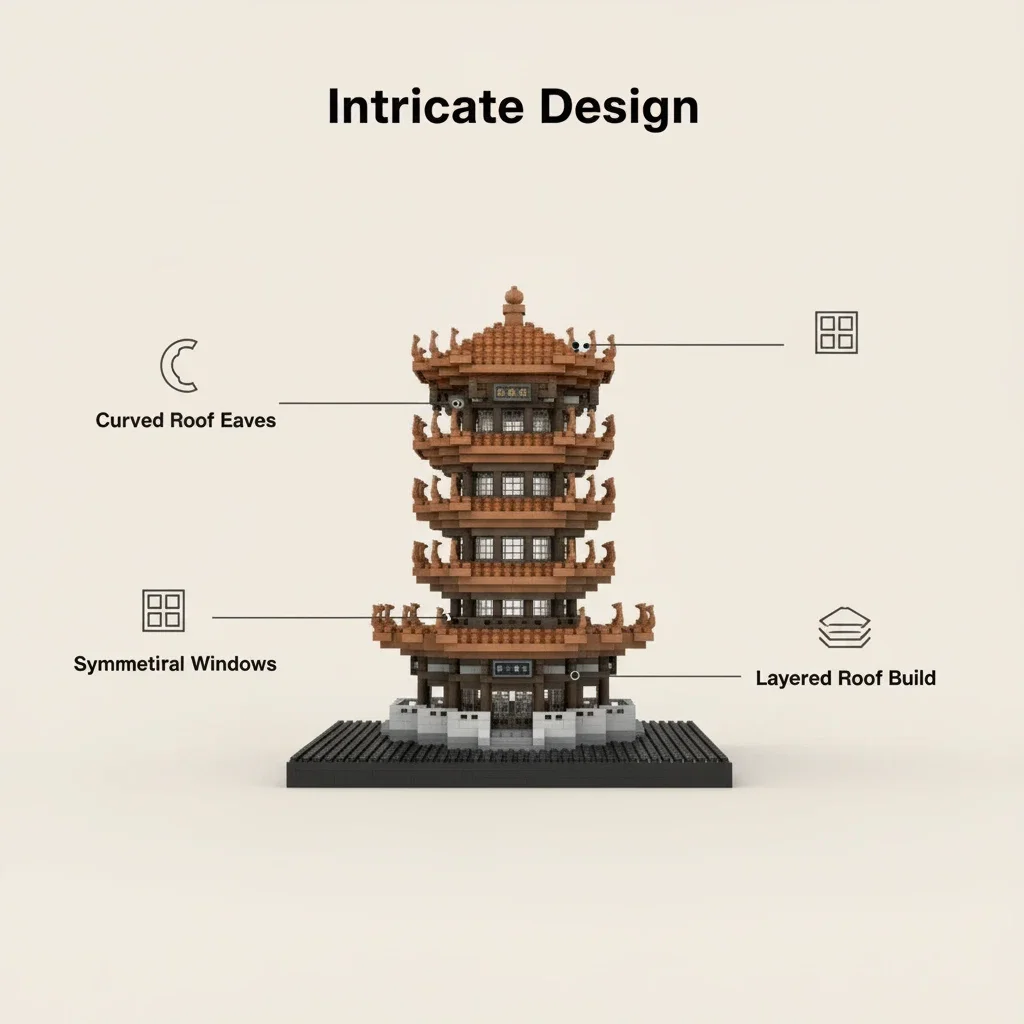 Oriental Multi-Layer Pagoda Micro Bricks, Retro Chinese Tower Building Kit for Home Decor Collection