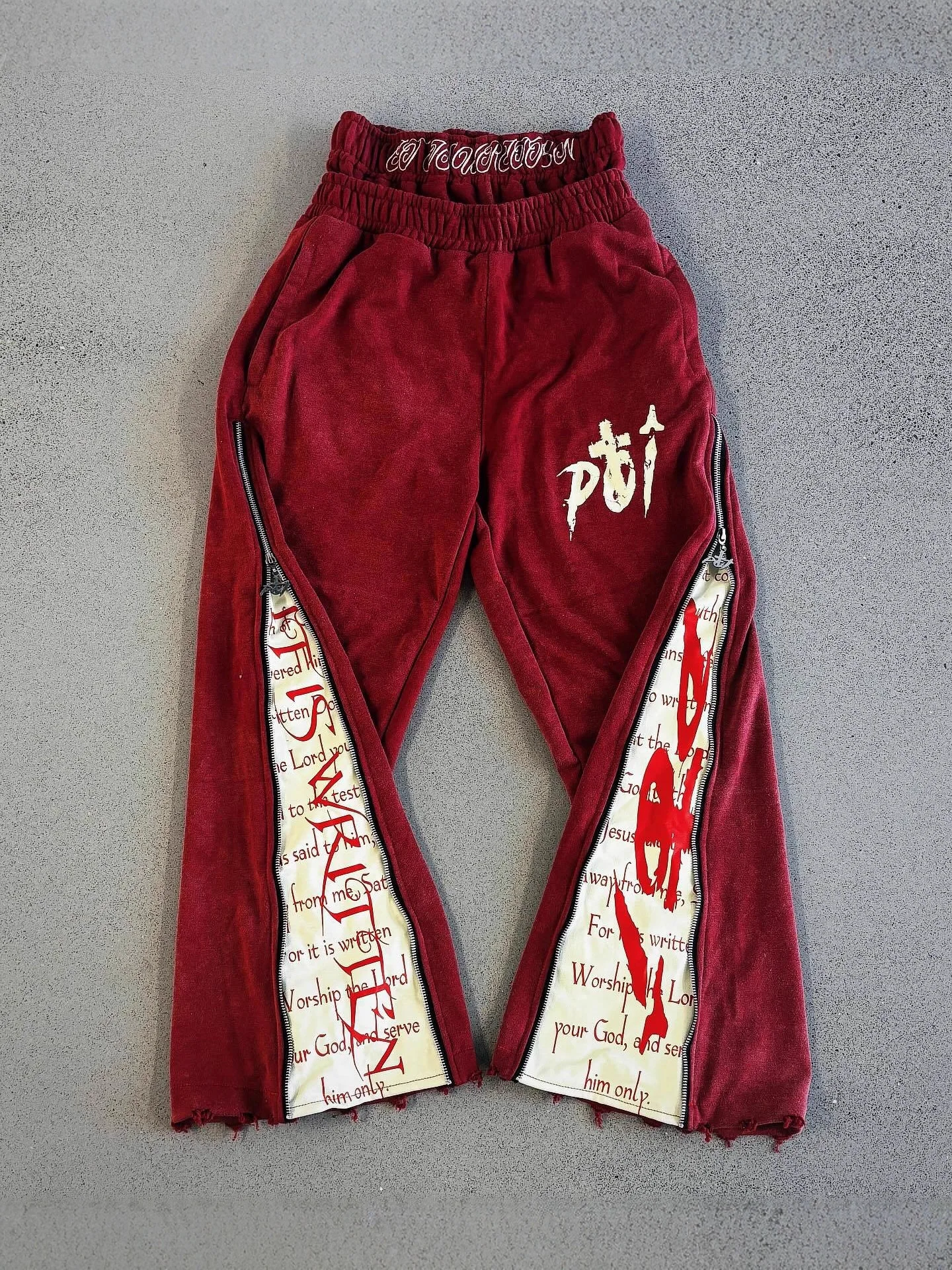 

Y2K American Hip Hop Sle Letter Print Patchwork Asymmetric Red Loose Straight Zipper Sweatpants Trendy Ciwalk Trasuit